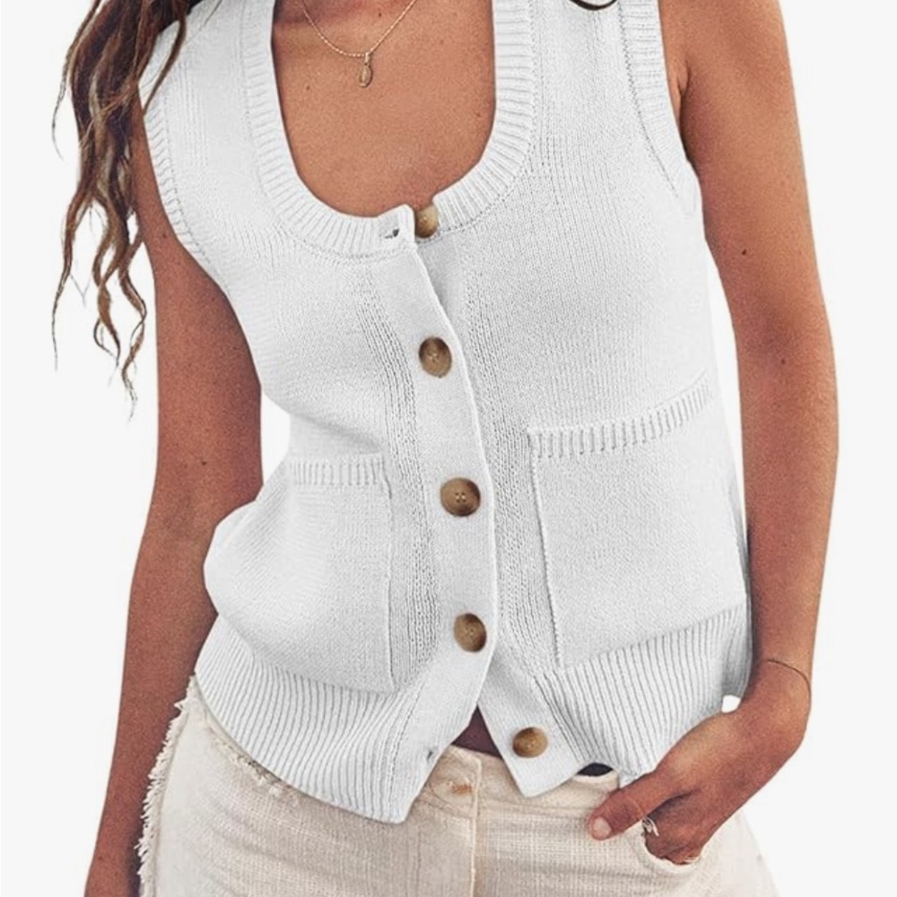 White Button-Up Knit Vest